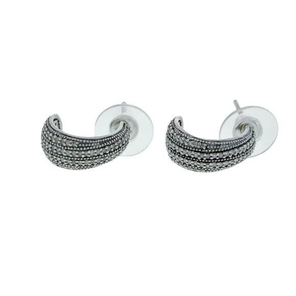PJ Sterling Silver Oxidized 925 0.36tcw Diamond Graduated Half Hoop Earrings - Picture 1 of 7